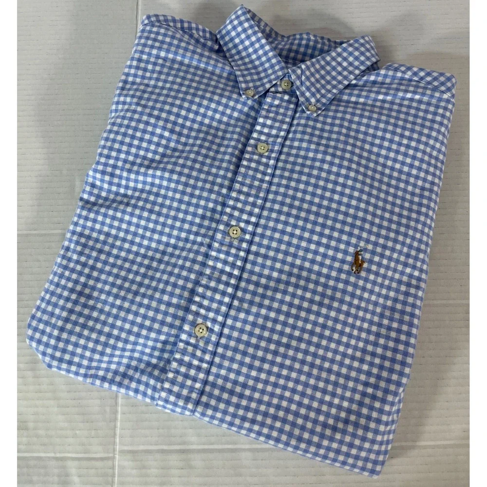 Polo Ralph Lauren Button Down Shirt Mens XL Blue Gingham Classic Fit Cotton